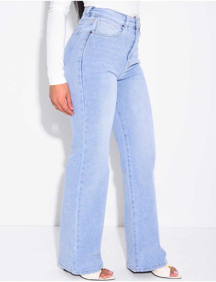 High-waisted straight-leg stretch jeans