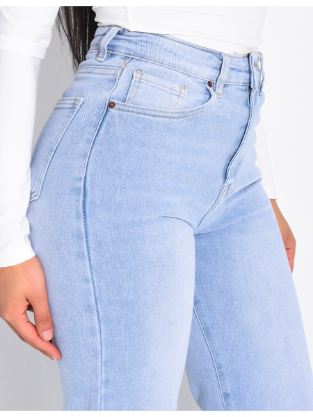 High-waisted straight-leg stretch jeans