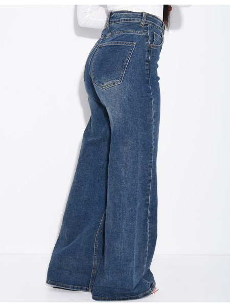Stretchy wide-leg jeans with cuffs