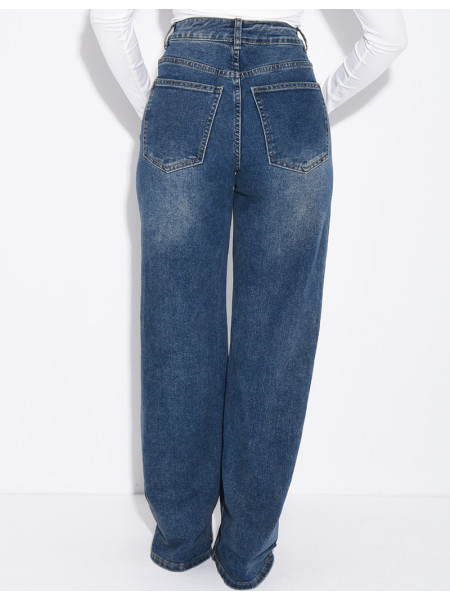Stretchy wide-leg jeans with cuffs