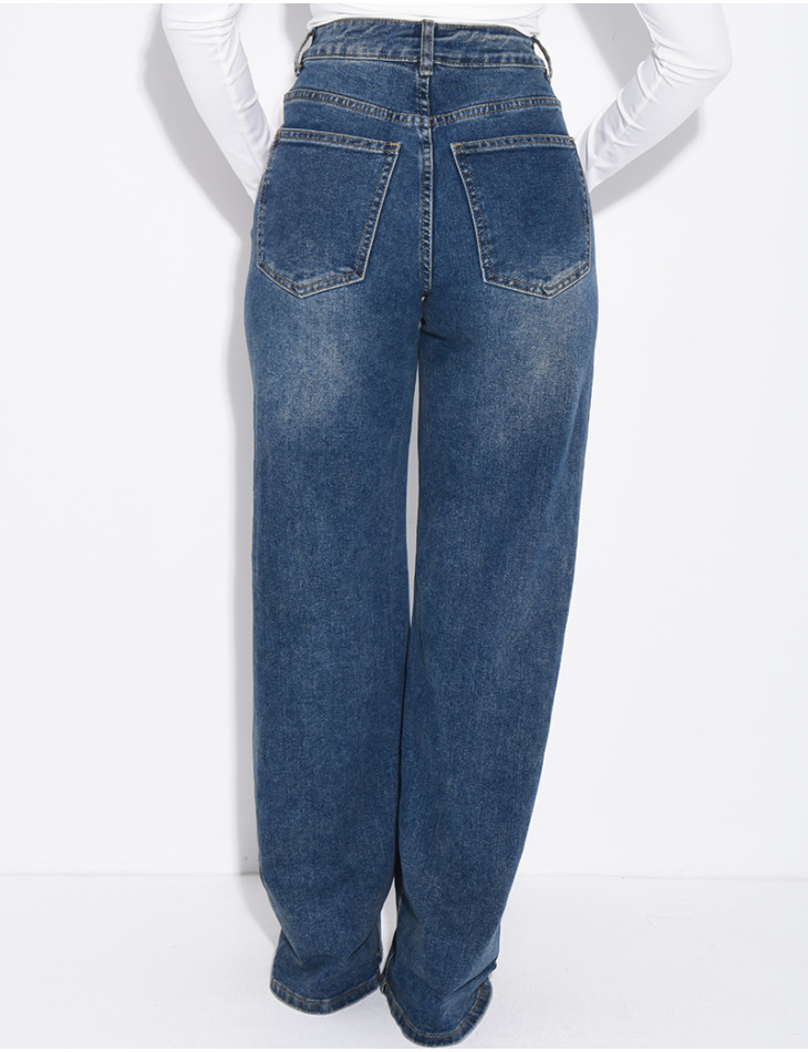 Stretchy wide-leg jeans with cuffs