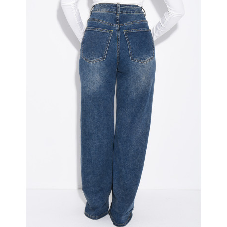 Stretchy wide-leg jeans with cuffs