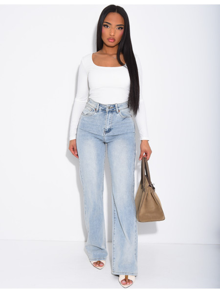 Jeans mit geradem Schnitt, hoher Taille, Stretch