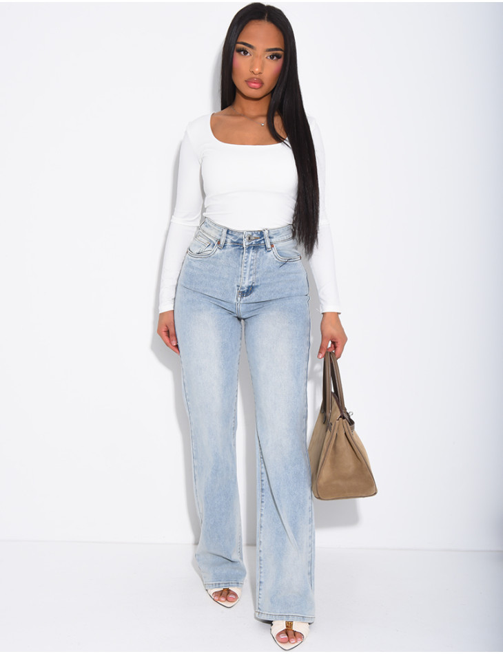 Jeans mit geradem Schnitt, hoher Taille, Stretch