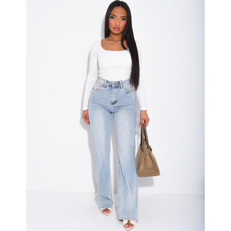 Jeans mit geradem Schnitt, hoher Taille, Stretch
