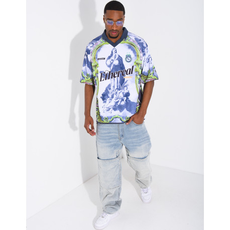 T-shirt nid d'abeille à motifs "Off system"