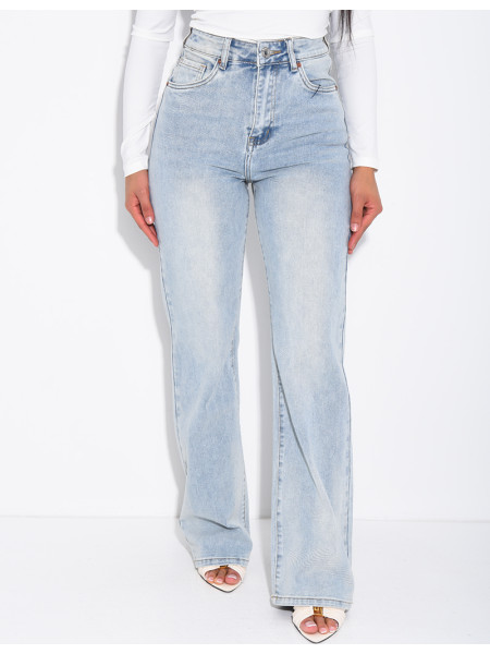 Jeans mit geradem Schnitt, hoher Taille, Stretch