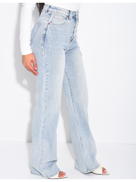 Jeans mit geradem Schnitt, hoher Taille, Stretch