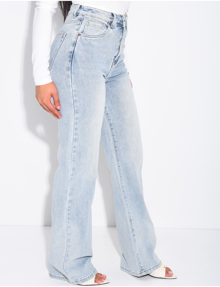 Jeans mit geradem Schnitt, hoher Taille, Stretch
