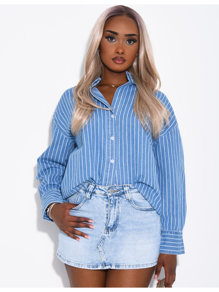 Weites Jeanshemd mit Streifenmuster