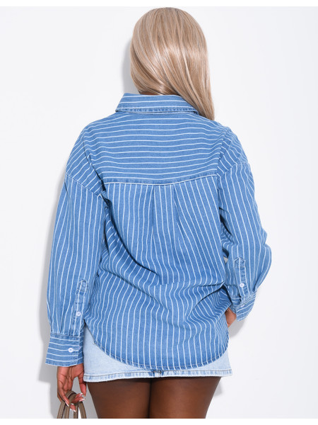 Weites Jeanshemd mit Streifenmuster