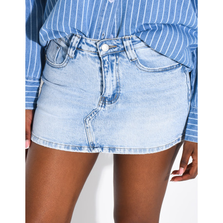 Jeans-Minirock mit integrierten Shorts