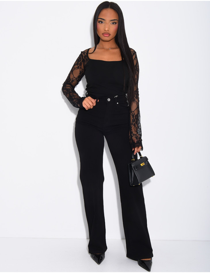 Jeans mit geradem Schnitt und hoher Taille, aus Stretchmaterial