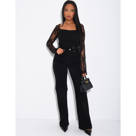 Jeans mit geradem Schnitt und hoher Taille, aus Stretchmaterial