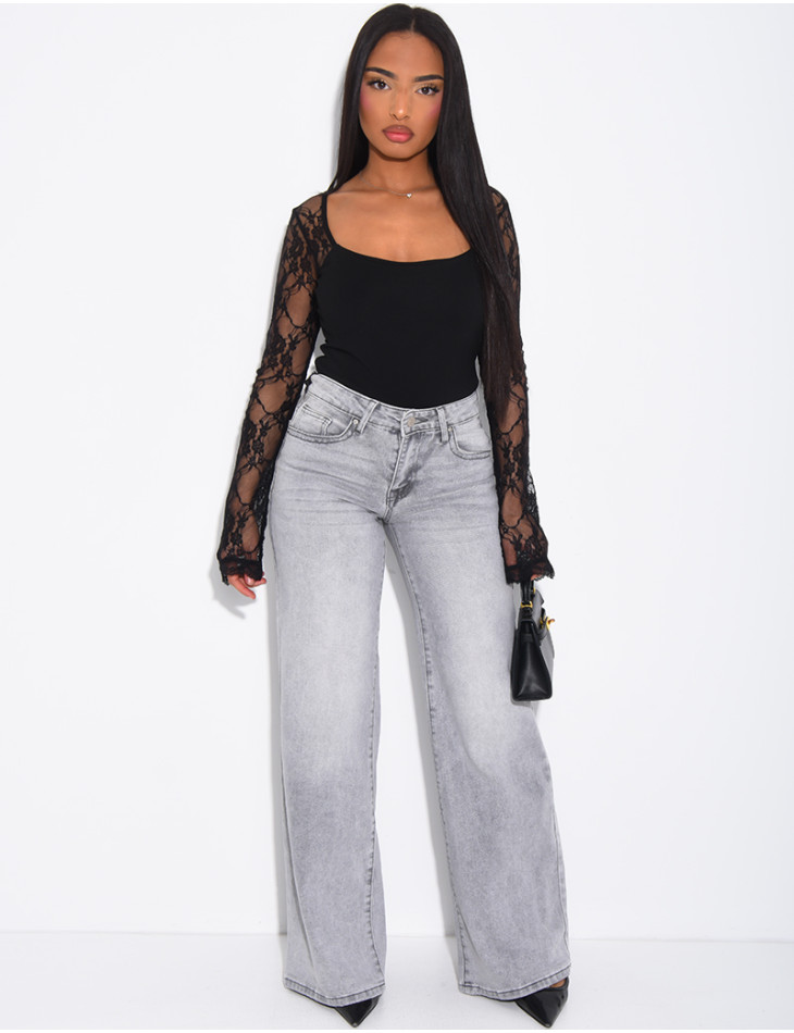Low-rise wide-leg jeans with flap pockets