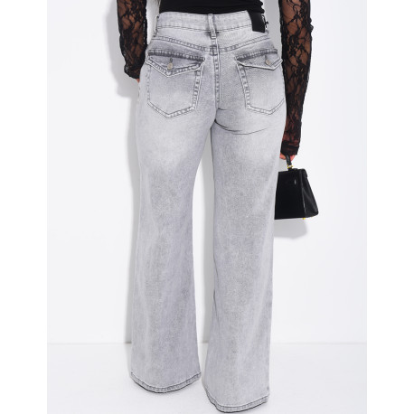 Low-rise wide-leg jeans with flap pockets