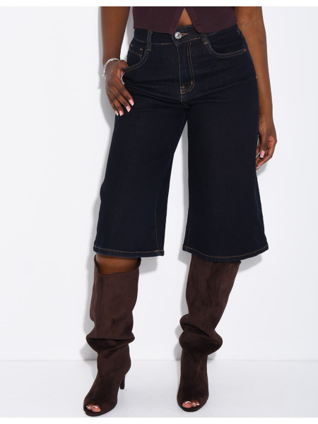 Raw blue stretch denim Bermuda shorts