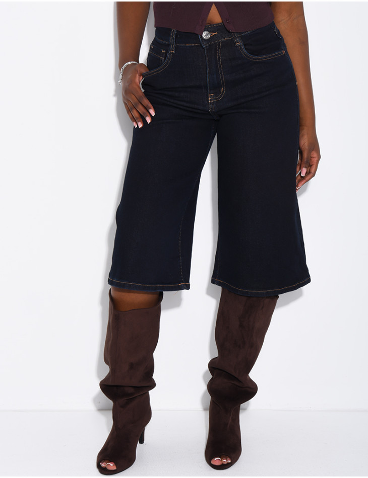 Raw blue stretch denim Bermuda shorts