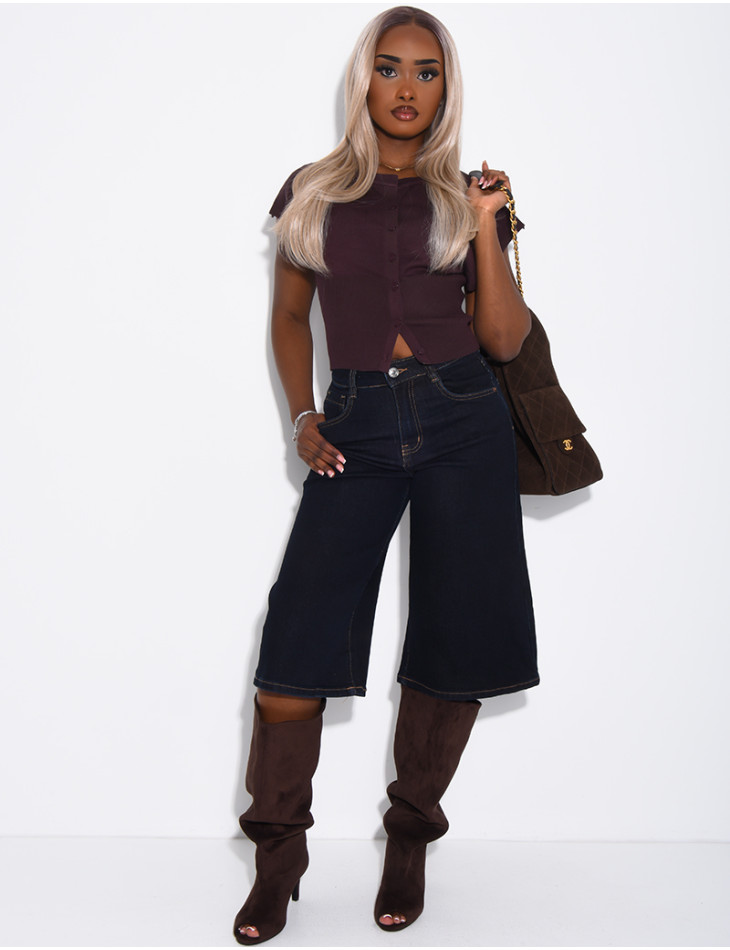 Raw blue stretch denim Bermuda shorts