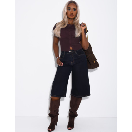 Raw blue stretch denim Bermuda shorts