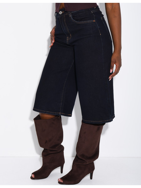 Raw blue stretch denim Bermuda shorts