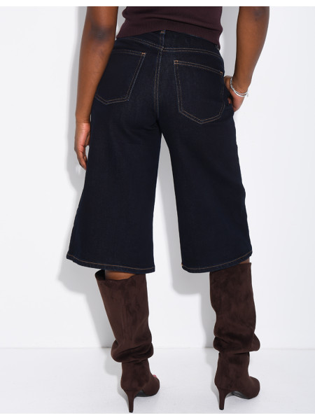 Raw blue stretch denim Bermuda shorts