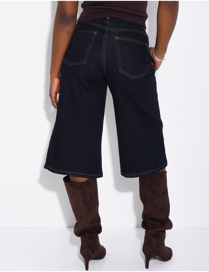 Raw blue stretch denim Bermuda shorts