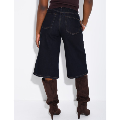 Raw blue stretch denim Bermuda shorts