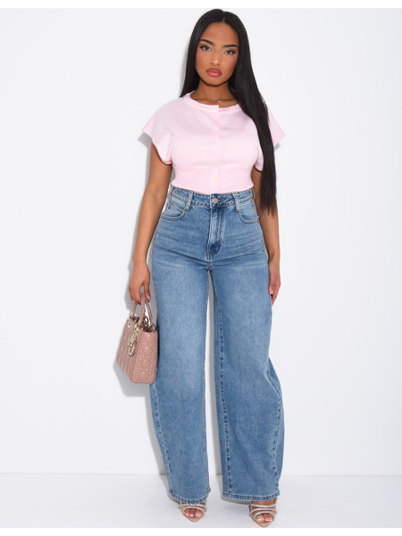 Hoch taillierte Jeans mit weitem Bein, verwaschener Look