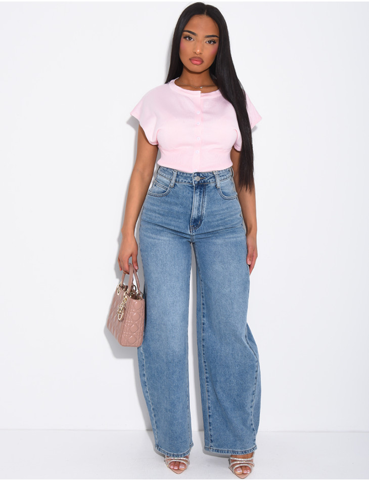 Hoch taillierte Jeans mit weitem Bein, verwaschener Look