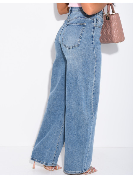 Hoch taillierte Jeans mit weitem Bein, verwaschener Look