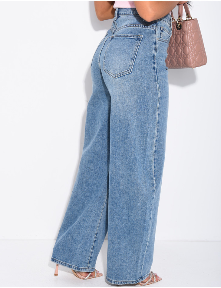 Hoch taillierte Jeans mit weitem Bein, verwaschener Look
