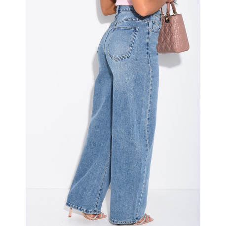 Hoch taillierte Jeans mit weitem Bein, verwaschener Look