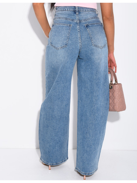Hoch taillierte Jeans mit weitem Bein, verwaschener Look