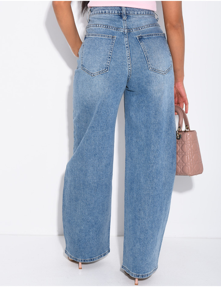 Hoch taillierte Jeans mit weitem Bein, verwaschener Look