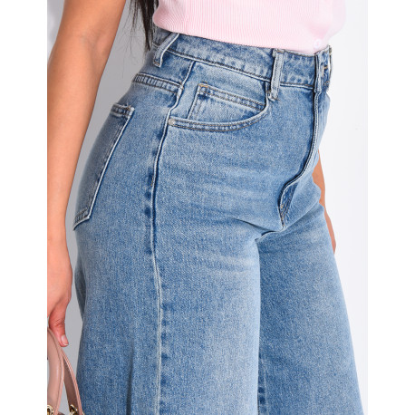 Hoch taillierte Jeans mit weitem Bein, verwaschener Look