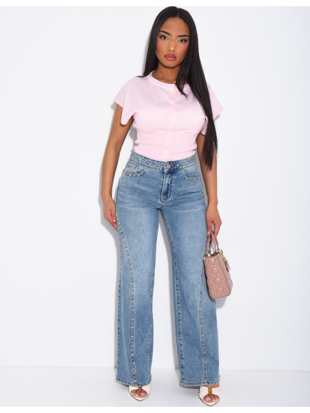 Jeans mit geradem Schnitt, Nieten und Kontrastnähten