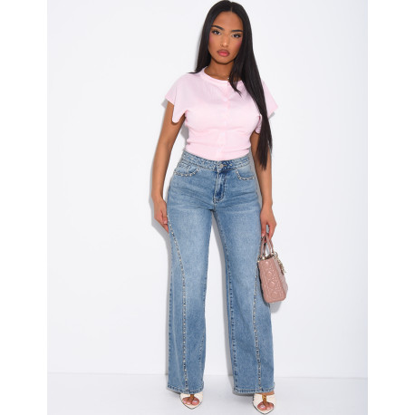 Jeans mit geradem Schnitt, Nieten und Kontrastnähten