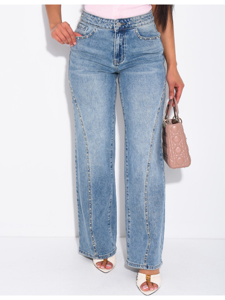 Jeans mit geradem Schnitt, Nieten und Kontrastnähten