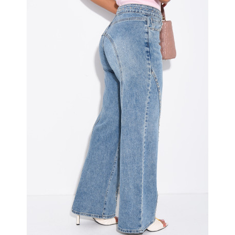 Jeans mit geradem Schnitt, Nieten und Kontrastnähten