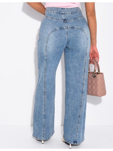 Jeans mit geradem Schnitt, Nieten und Kontrastnähten