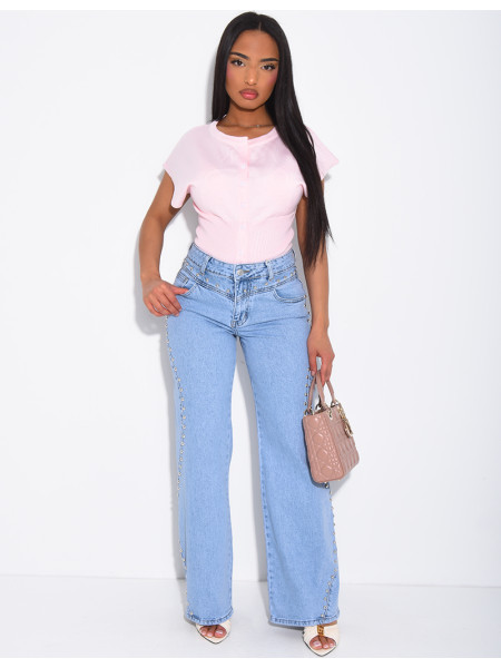 Jeans mit geradem Schnitt, Nieten und Kontrastnähten