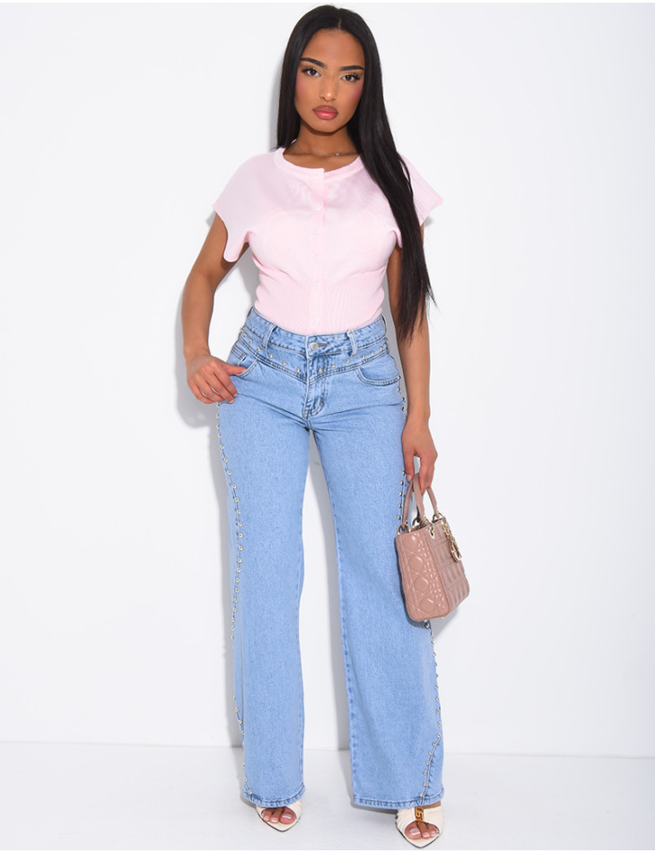 Jeans mit geradem Schnitt, Nieten und Kontrastnähten