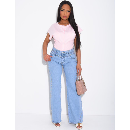 Jeans mit geradem Schnitt, Nieten und Kontrastnähten