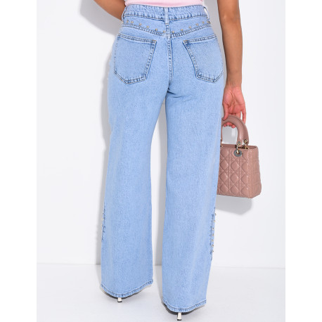 Jeans mit geradem Schnitt, Nieten und Kontrastnähten