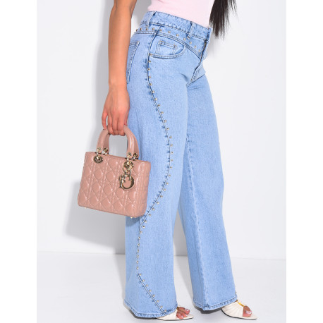 Jeans mit geradem Schnitt, Nieten und Kontrastnähten