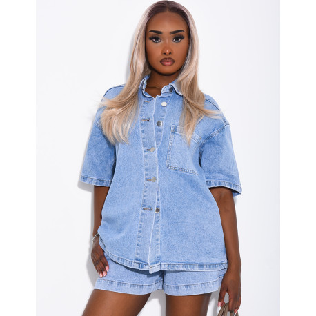 Jeans-Set aus Hemd und Shorts