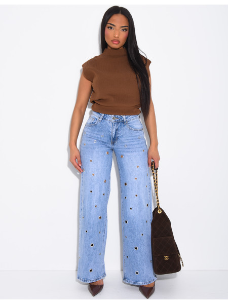 Jeans mit geradem Schnitt und hoher Taille sowie Ösen