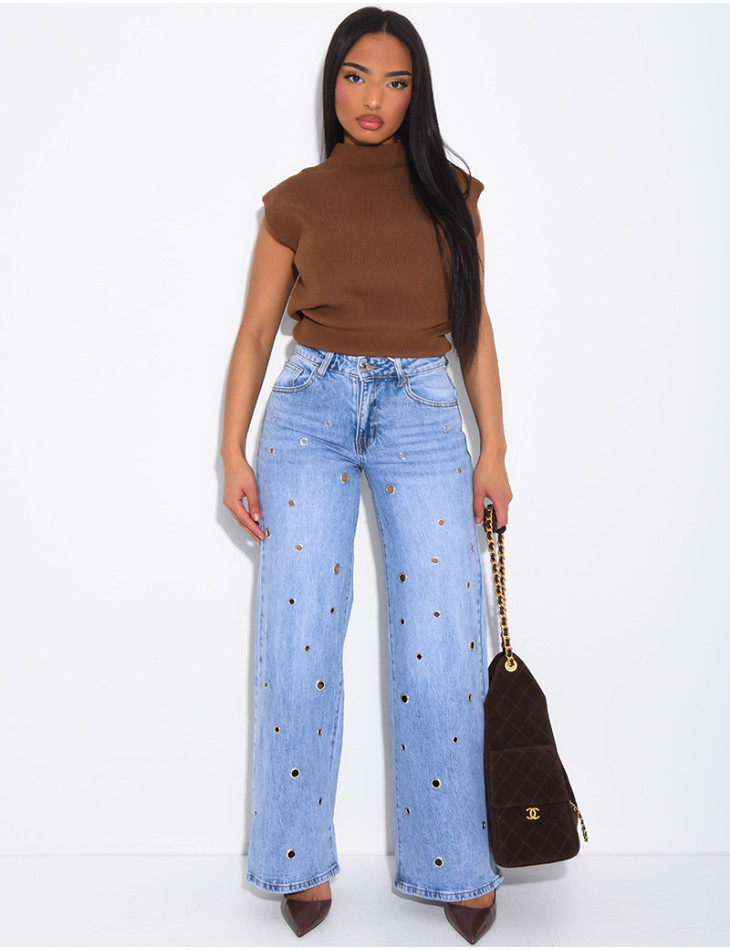 Jeans mit geradem Schnitt und hoher Taille sowie Ösen