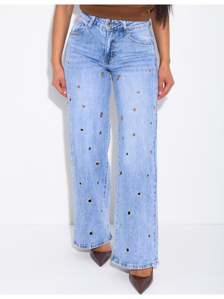 Jeans mit geradem Schnitt und hoher Taille sowie Ösen